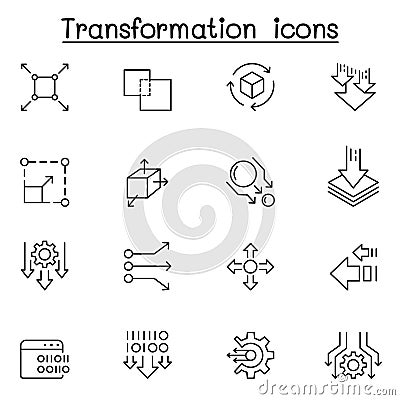 Transform, edit, change, scale, update icon set in thin line style Vector Illustration