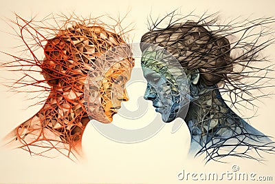 Transformation Through Neurographic Art, An image showing a before-and-after concept of a person's Stock Photo