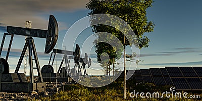 transformation - from oil fields to solar systems Stock Photo