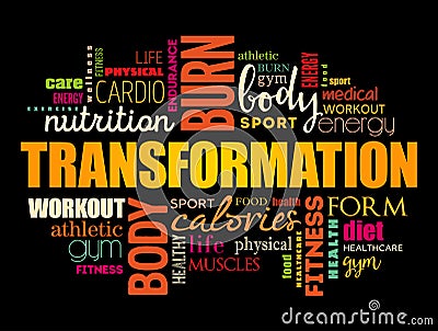 TRANSFORMATION word cloud, fitness, sport Stock Photo