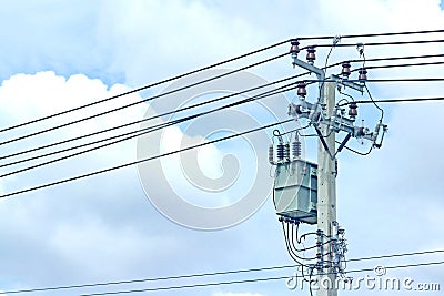 Transformer on the daylight pole. Stock Photo