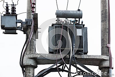 Transformer on a pole Stock Photo