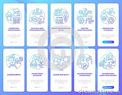 Transforming to net zero blue gradient onboarding mobile app screen Vector Illustration