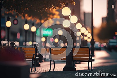 Transforming Urban Spaces with Solar-Powered Seating and Bokeh Realism in Unreal Engine 5 Stock Photo
