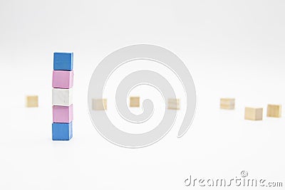 The transgender flag made of wooden cubes on white background. Conceptual illustration lesbian, gay, bisexual, and transgender Cartoon Illustration