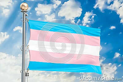 Transgender flag waving in blue cloudy sky, 3D rendering Stock Photo