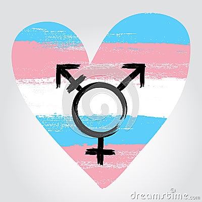 Transgender pride flag in a form of heart with transgender symbol Vector Illustration