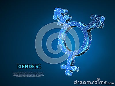 Transgender pride, people symbol. Wireframe digital 3d illustration. Low poly, Abstract Vector polygonal neon LGBT Vector Illustration