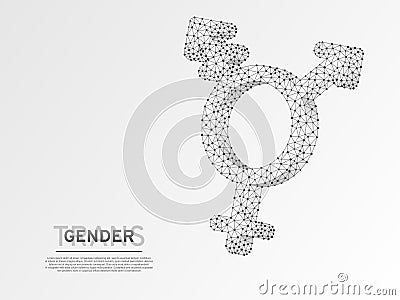 Transgender pride, people symbol. Wireframe digital 3d illustration. Low poly, Abstract Vector polygonal origami LGBT Vector Illustration
