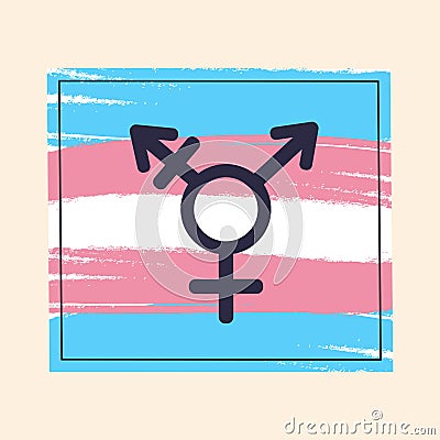 Transgender rainbow flag banner with neutral gender symbol. Vector Illustration