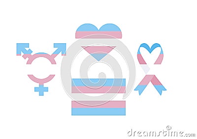 Transgender flag in heart shape, ribbon, gender symbol icon vector Vector Illustration