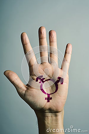Transgender symbol in the palm of the hand Stock Photo