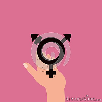 Transgender symbol on palm, hand holds sign Vector Illustration