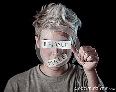Transgender teenager breaking the silence of his real gender identity Stock Photo