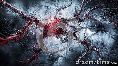 Transhumanism in organic-technical fusion digital realm abstract art sci-fi environment macro viewpoint neural networks Stock Photo