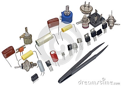 Transistors different type on a white Stock Photo