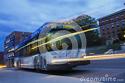 Transit Bus at Night Stock Photo