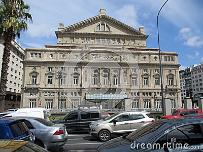 Transit in front of the Colon Theater of Buenos Aires on a summer morning Argentina Stock Photo