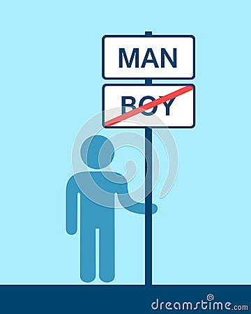 Transition and passage of immature boy into mature man Vector Illustration