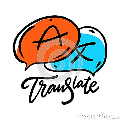 Translate icon. Hand drawn vector phrase lettering. Isolated on white background Stock Photo