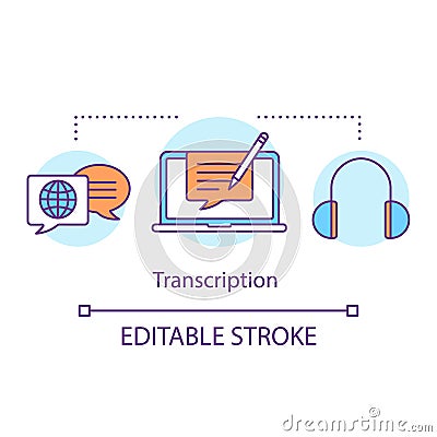 Translation services concept icon. Audio transcription idea thin line illustration. Writing down speech, recording Vector Illustration