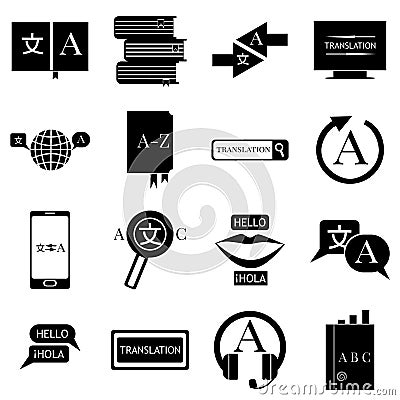 Translator profession icons set, simple style Vector Illustration