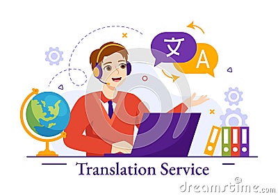 Translator Service Vector Illustration with Language Translation Various Countries and Multilanguage Using Dictionary Vector Illustration