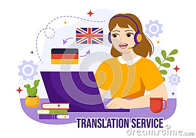 Translator Service Vector Illustration with Language Translation Various Countries and Multilanguage Using Dictionary Vector Illustration
