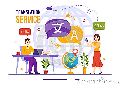 Translator Service Vector Illustration with Language Translation Various Countries and Multilanguage Using Dictionary Vector Illustration