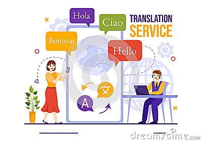 Translator Service Vector Illustration with Language Translation Various Countries and Multilanguage Using Dictionary Vector Illustration