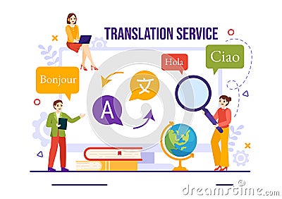 Translator Service Vector Illustration with Language Translation Various Countries and Multilanguage Using Dictionary Vector Illustration