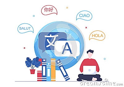 Translator or Translation Language Illustration. Say hello in Different Countries and Multilingual International Communication Vector Illustration