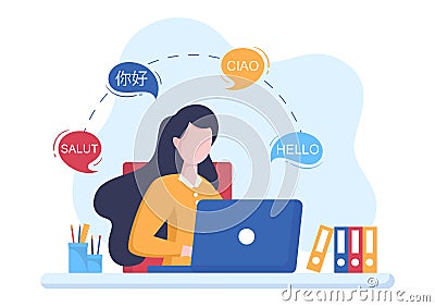 Translator or Translation Language Illustration. Say hello in Different Countries and Multilingual International Communication Vector Illustration