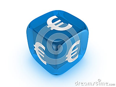 Translucent blue dice with euro sign Stock Photo