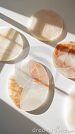 Translucent circular objects with natural textures symbolizing harmony Stock Photo