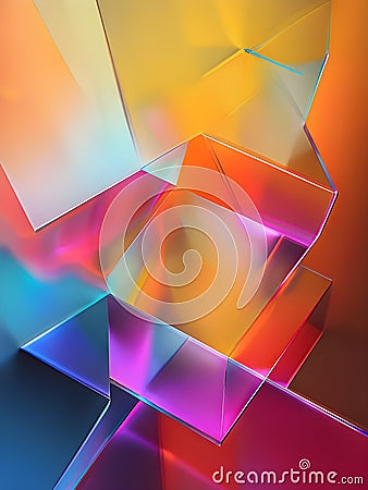 Translucent colored geometric shapes create depth with sharp angles and smooth transitions Stock Photo
