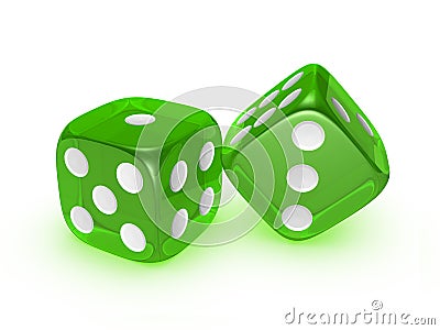 Translucent green dice on white background Stock Photo