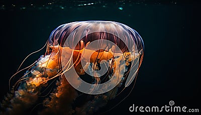 The translucent moon jellyfish glows in the deep blue sea generated by AI Stock Photo