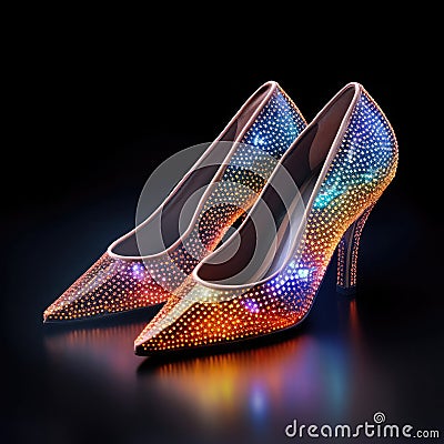 Translucent shoes on a dark background, gradient transition of the color spectrum, pointillism Stock Photo