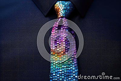 Translucent tie on a dark background, gradient transition of the color spectrum, pointillism Stock Photo