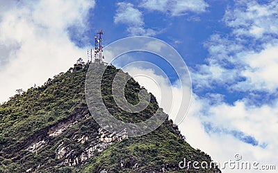 Transmission antenna on high mountain point Stock Photo