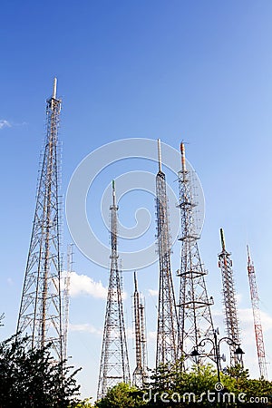 Transmission antenna towers Stock Photo