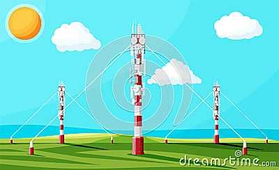 Transmission Cellular Tower Antenna Landscape Vector Illustration