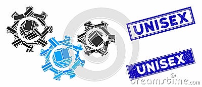 Transmission Gears Rotation Mosaic and Grunge Rectangle Unisex Stamps Vector Illustration