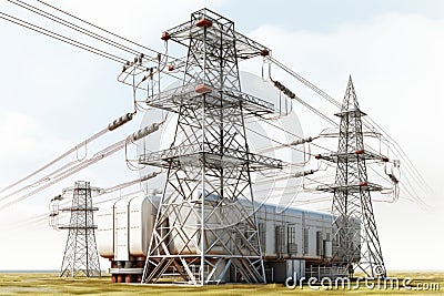 Transmission Line Tower on white background Stock Photo