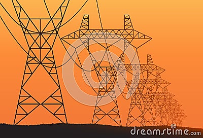 Transmission towers orange landscape background vector Vector Illustration