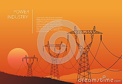 Transmission towers orange landscape background vector Vector Illustration