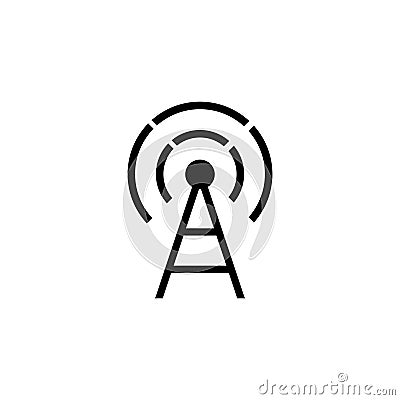 Transmitter Antenna, Cell Phone Tower. Flat Vector Icon illustration. Simple black symbol on white background. Transmitter Antenna Cartoon Illustration