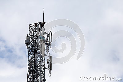 transmitter atop a cell phone pole About to be upgraded from 4g to 5g. High-risk electrical engineer job in Thailand Editorial Stock Photo