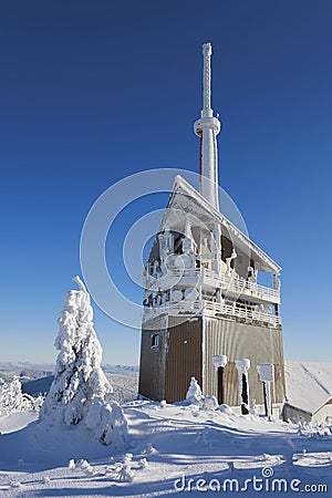 Transmitter and communications tower on Lysa hora, Beskids mountains, Beskydy, Czech republic, Czechia Stock Photo